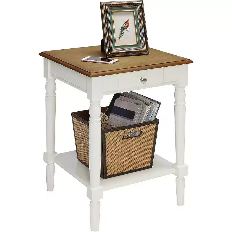 Traditional End Table with Storage Drawer and Open Shelf for Living Room