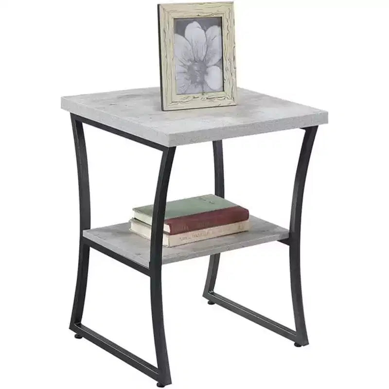 Contemporary End Table with Powder Coated Metal Frame, Sturdy Bottom Shelf, Minimalist Modern Look