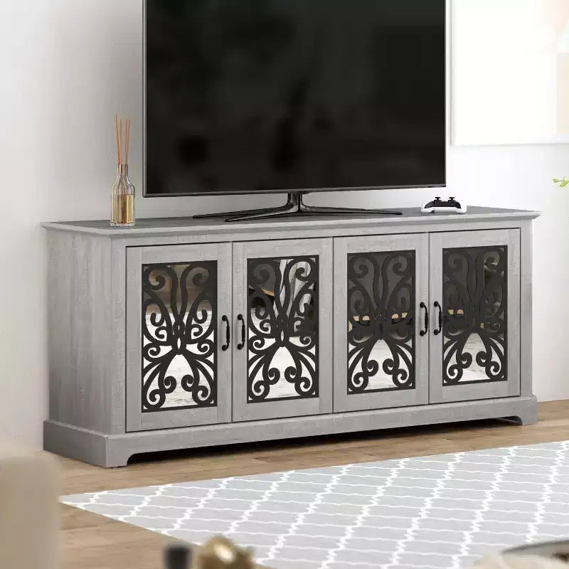 4 Door Wide TV Stand - Dusty Grey Oak