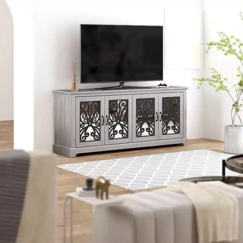 4 Door Wide TV Stand - Dusty Grey Oak