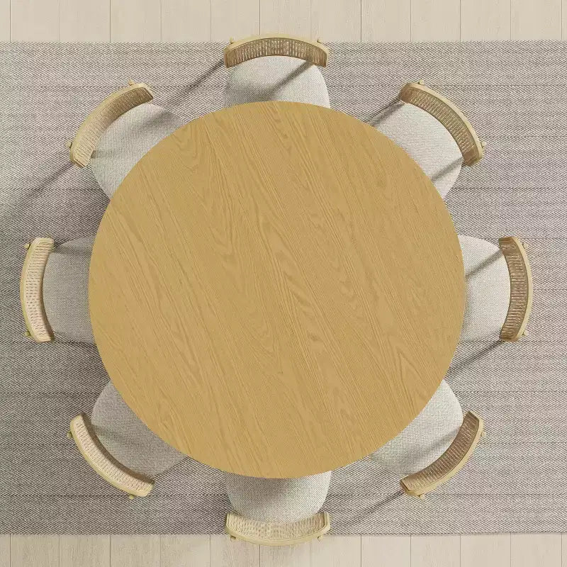60" Solid Wood Round Dining Table for 6-8, Textured Tapered Base, Natural