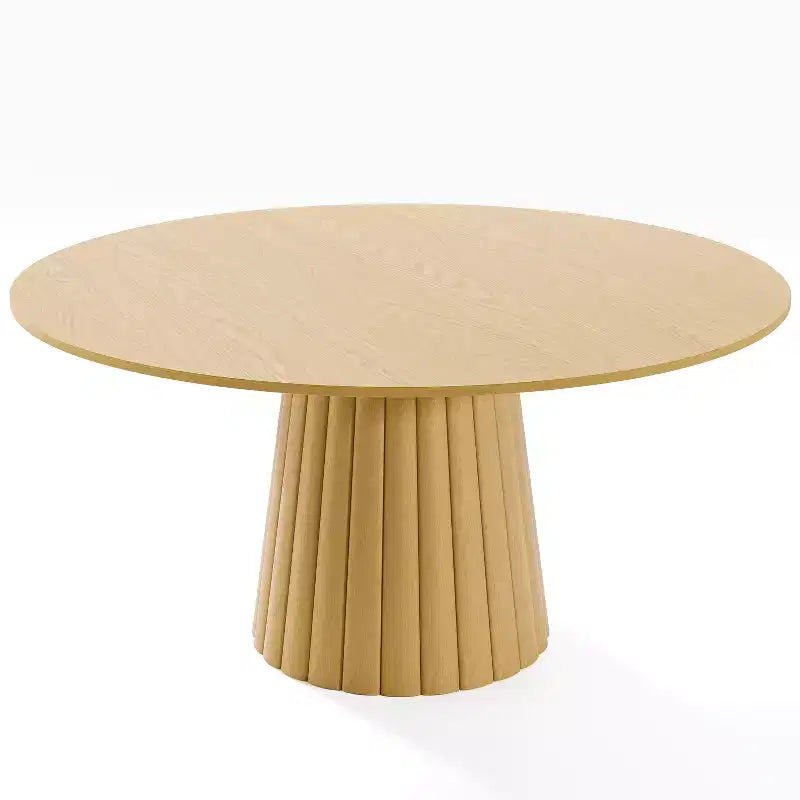 60" Solid Wood Round Dining Table for 6-8, Textured Tapered Base, Natural