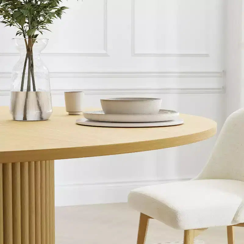 60" Solid Wood Round Dining Table for 6-8, Textured Tapered Base, Natural