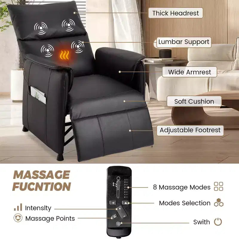 Electric Recliner Chair with Massage and Heat, Adjustable Single Recliners Sofa Home Theater Seating Armchair for Living Room/Office