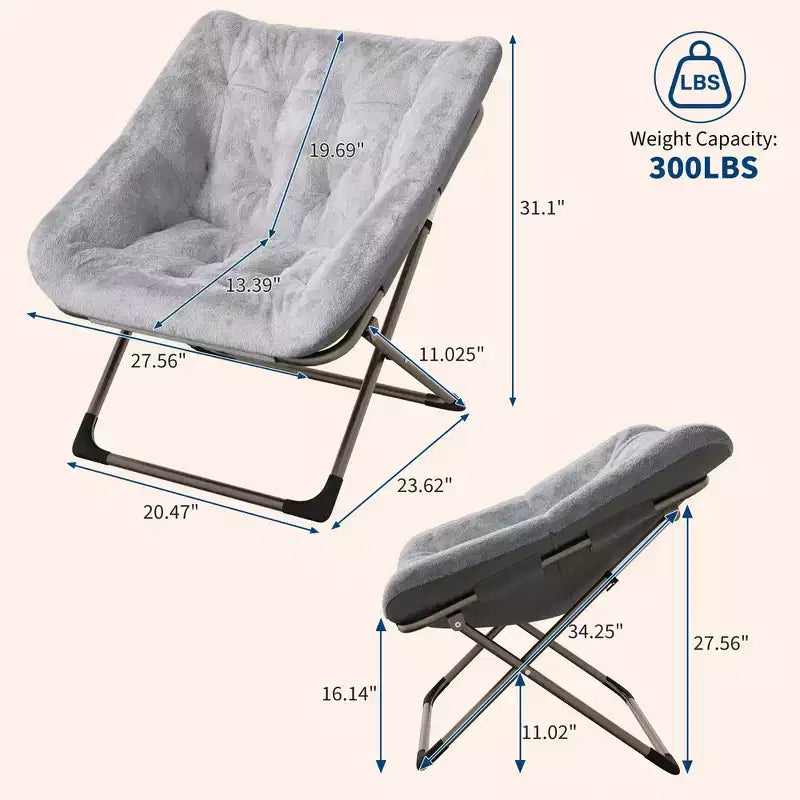 2PCS Comfy Foldable Faux Fur Lounge Chair for Adults, Bedroom Living Room Dorm Rooms, Flexible Reading Chair