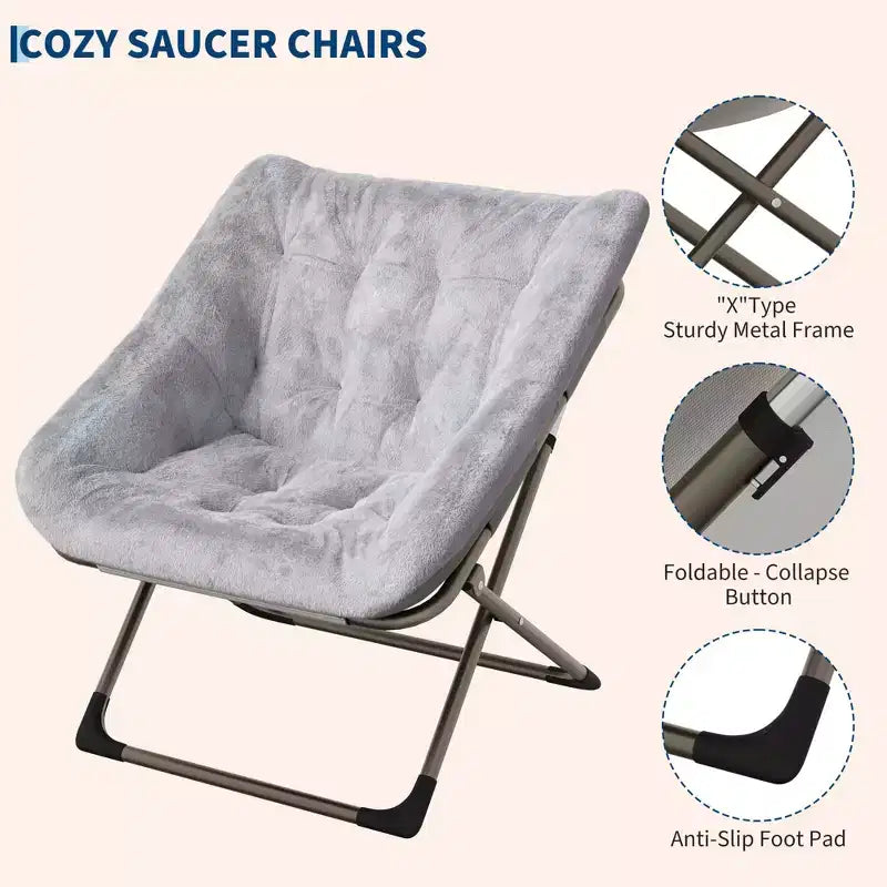 2PCS Comfy Foldable Faux Fur Lounge Chair for Adults, Bedroom Living Room Dorm Rooms, Flexible Reading Chair