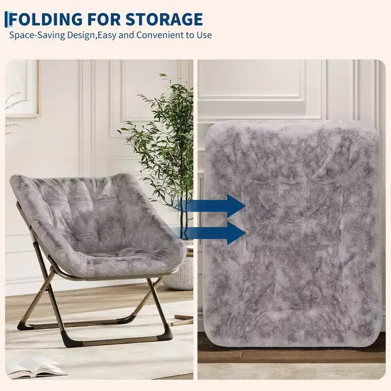 2PCS Comfy Foldable Faux Fur Lounge Chair for Adults, Bedroom Living Room Dorm Rooms, Flexible Reading Chair