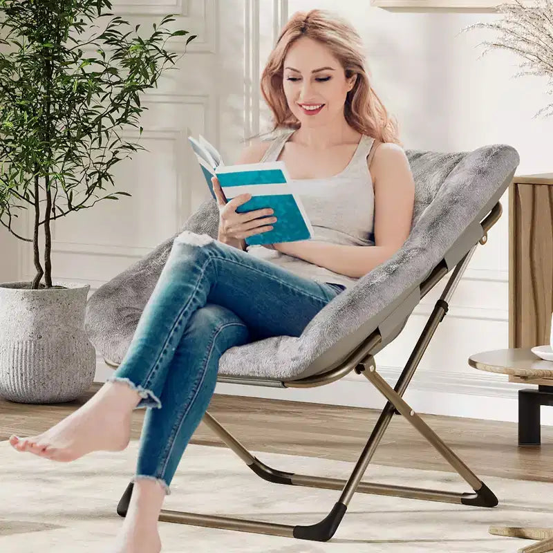 2PCS Comfy Foldable Faux Fur Lounge Chair for Adults, Bedroom Living Room Dorm Rooms, Flexible Reading Chair