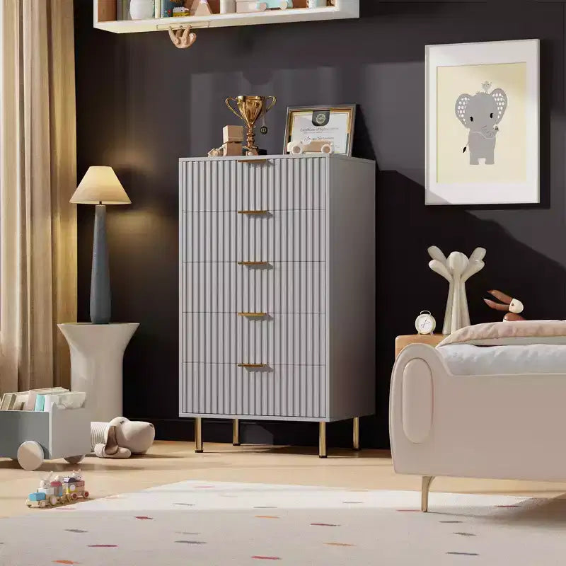 Modern Fluted 5-Drawer Dresser, 48" Tall Wooden Chest with Deep Storage for Bedroom, Home Office