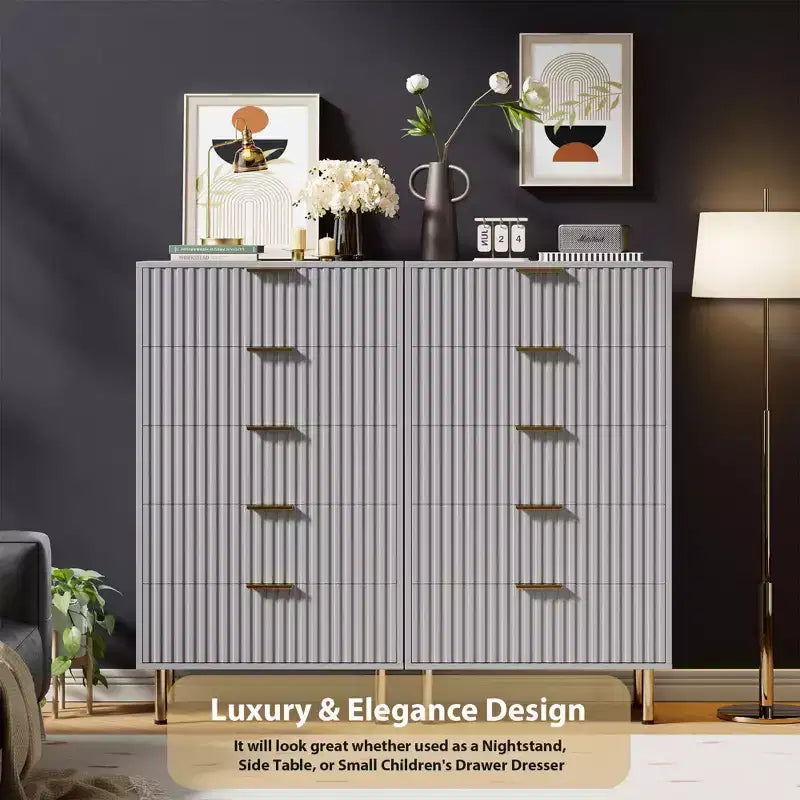 Modern Fluted 5-Drawer Dresser, 48" Tall Wooden Chest with Deep Storage for Bedroom, Home Office