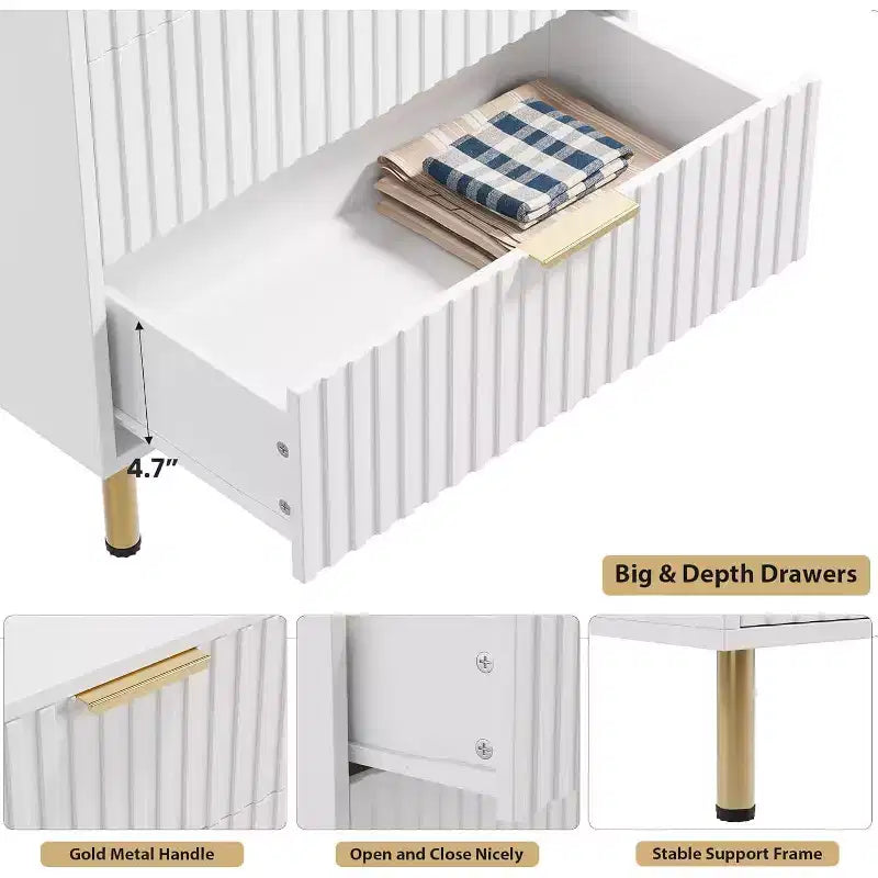 Modern Fluted 5-Drawer Dresser, 48" Tall Wooden Chest with Deep Storage for Bedroom, Home Office