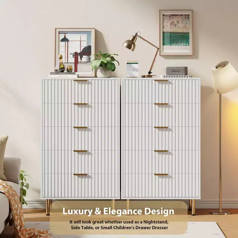 Modern Fluted 5-Drawer Dresser, 48" Tall Wooden Chest with Deep Storage for Bedroom, Home Office