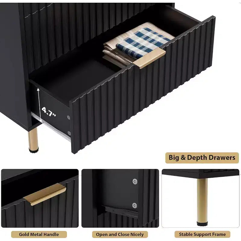 Modern Fluted 5-Drawer Dresser, 48" Tall Wooden Chest with Deep Storage for Bedroom, Home Office