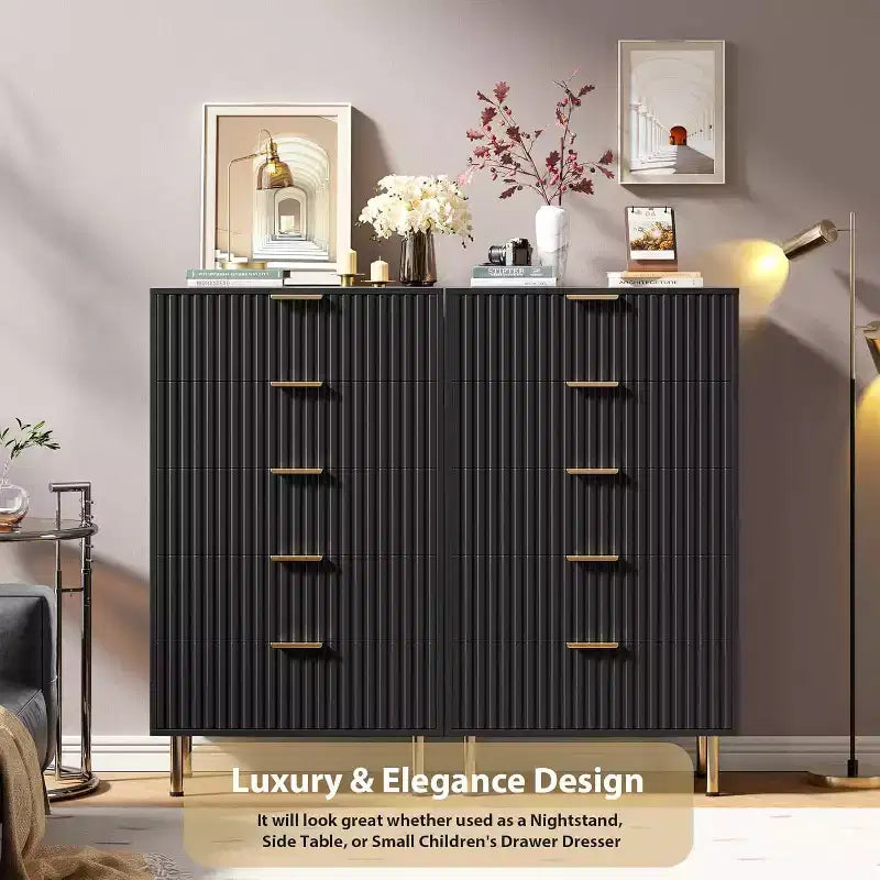 Modern Fluted 5-Drawer Dresser, 48" Tall Wooden Chest with Deep Storage for Bedroom, Home Office