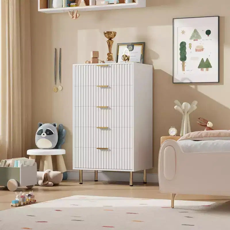 Modern Fluted 5-Drawer Dresser, 48" Tall Wooden Chest with Deep Storage for Bedroom, Home Office