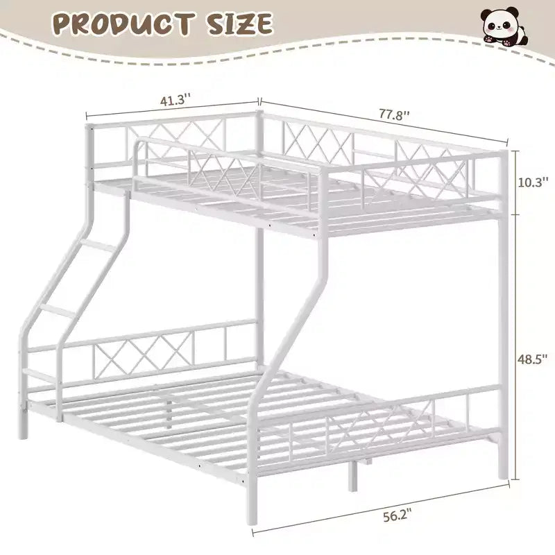Metal Twin Over Full Bunk Bed Frame with Ladder & Full-Length Guardrail, No Box Spring Needed