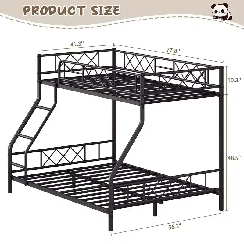 Metal Twin Over Full Bunk Bed Frame with Ladder & Full-Length Guardrail, No Box Spring Needed