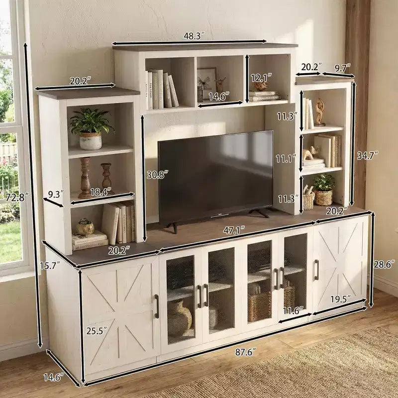 Wall-Mounted Entertainment Center TV Stand with Ample Storage and Charging Station - Beige