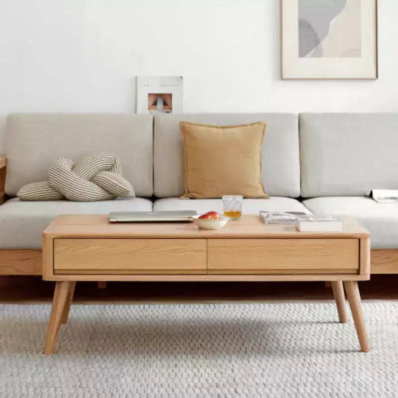 Lift-Top Coffee Table, Solid Oak Wood with Hidden Storage, Multi-Use as Center Table & Study Desk