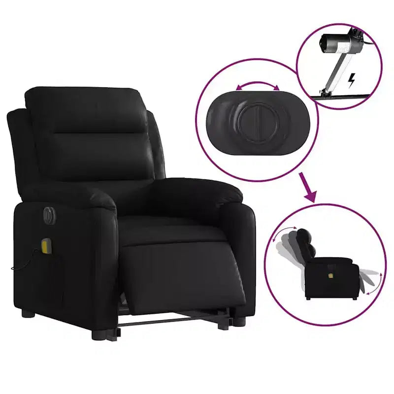 Stand Up Massage Recliner Chair, Black Faux Leather with Power Lift Mechanism