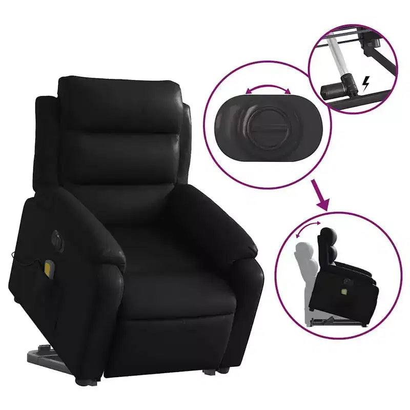 Stand Up Massage Recliner Chair, Black Faux Leather with Power Lift Mechanism
