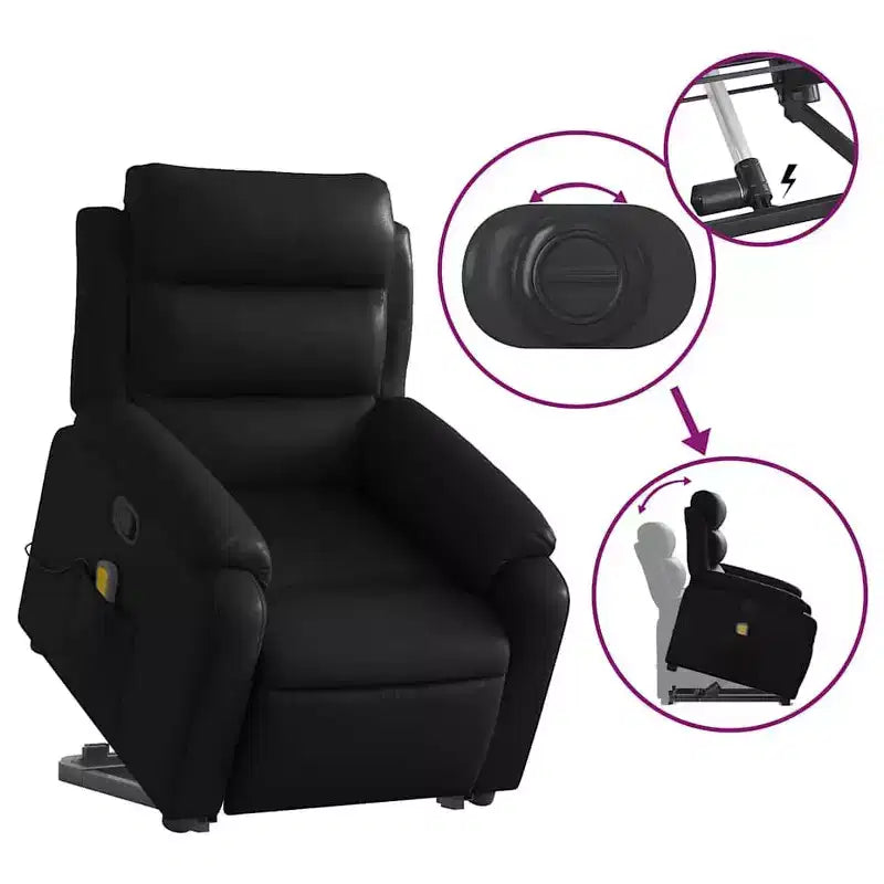 Stand Up Massage Recliner Chair, Black Faux Leather with Power Lift Mechanism
