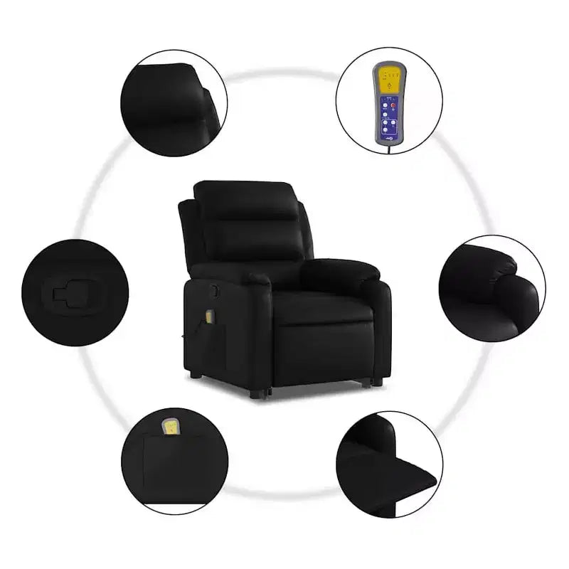 Stand Up Massage Recliner Chair, Black Faux Leather with Power Lift Mechanism