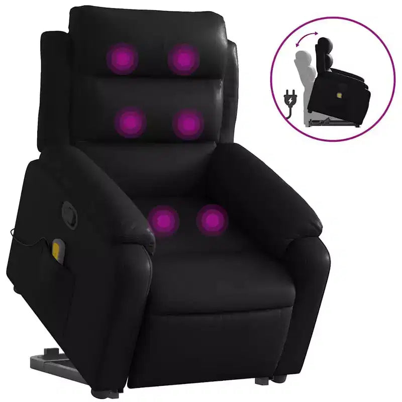 Stand Up Massage Recliner Chair, Black Faux Leather with Power Lift Mechanism