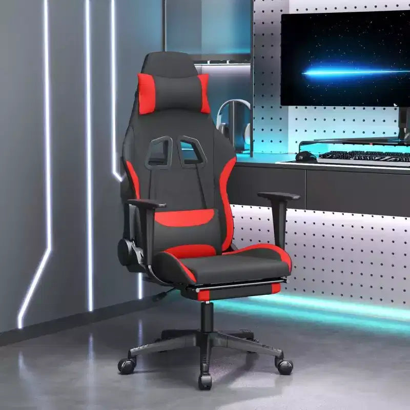 Gaming Chair, Black and Cream, Polyester with Memory Foam Cushion and Footrest