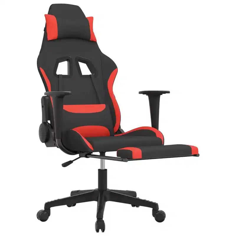 Gaming Chair, Black and Cream, Polyester with Memory Foam Cushion and Footrest