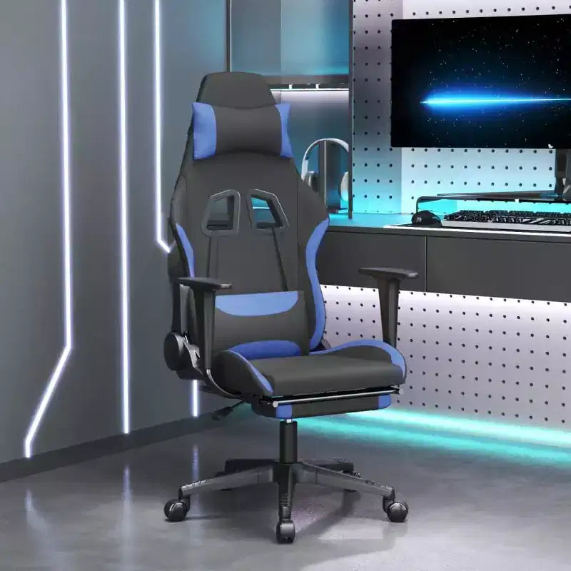 Gaming Chair, Black and Cream, Polyester with Memory Foam Cushion and Footrest