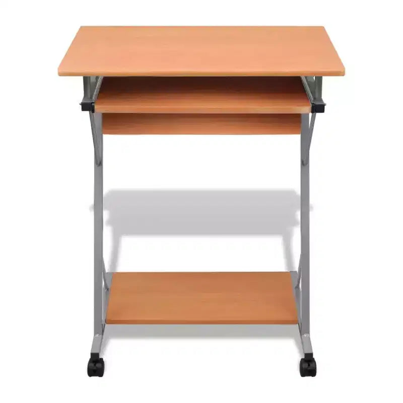 Compact Computer Desk, Brown Particle Board with Sliding Components