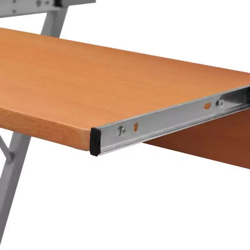 Compact Computer Desk, Brown Particle Board with Sliding Components