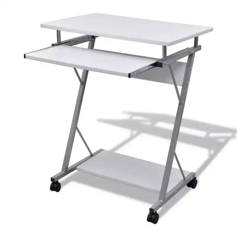 Compact Computer Desk, Brown Particle Board with Sliding Components