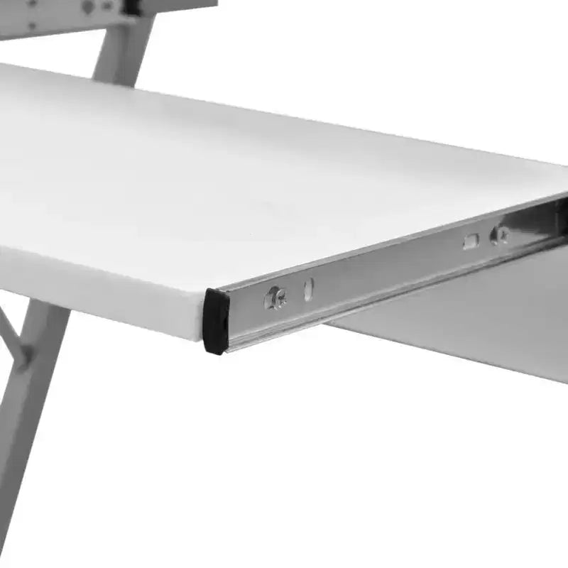 Compact Computer Desk, Brown Particle Board with Sliding Components