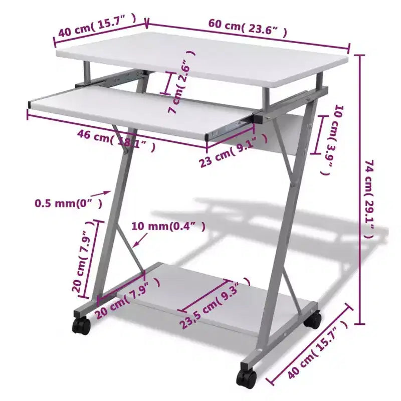 Compact Computer Desk, Brown Particle Board with Sliding Components