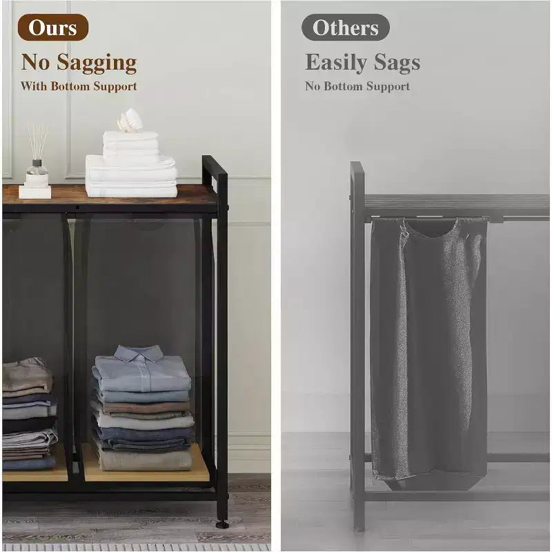 Multi-Section Laundry Hamper with Top Storage Shelf, Waterproof Bags & Easy Assembly for Laundry Room, Bathroom
