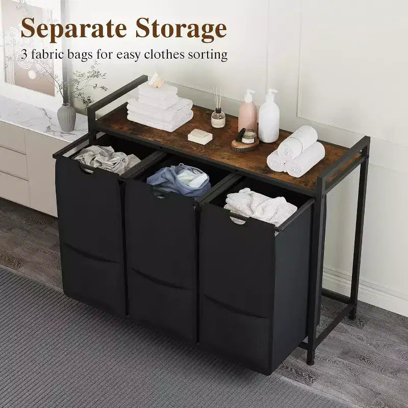 Multi-Section Laundry Hamper with Top Storage Shelf, Waterproof Bags & Easy Assembly for Laundry Room, Bathroom