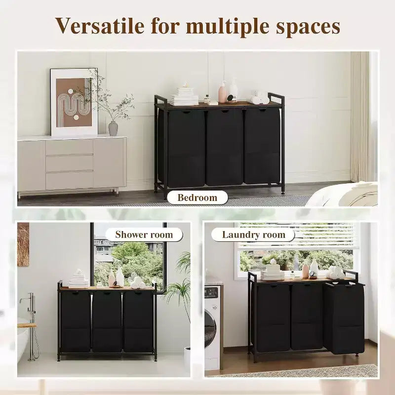 Multi-Section Laundry Hamper with Top Storage Shelf, Waterproof Bags & Easy Assembly for Laundry Room, Bathroom