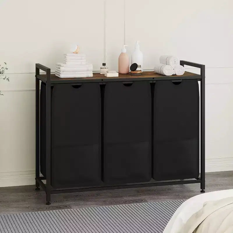 Multi-Section Laundry Hamper with Top Storage Shelf, Waterproof Bags & Easy Assembly for Laundry Room, Bathroom