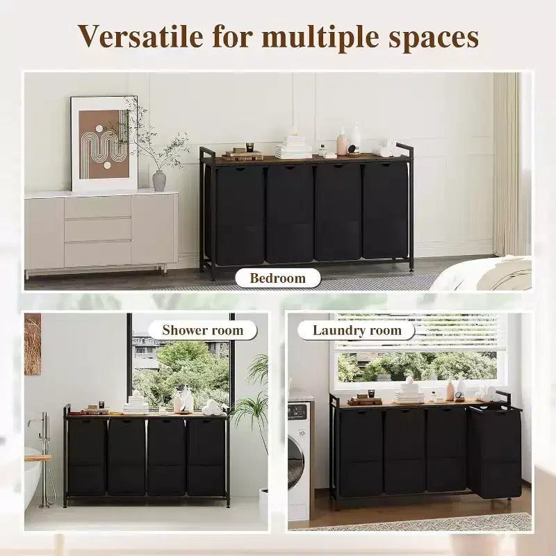 Multi-Section Laundry Hamper with Top Storage Shelf, Waterproof Bags & Easy Assembly for Laundry Room, Bathroom