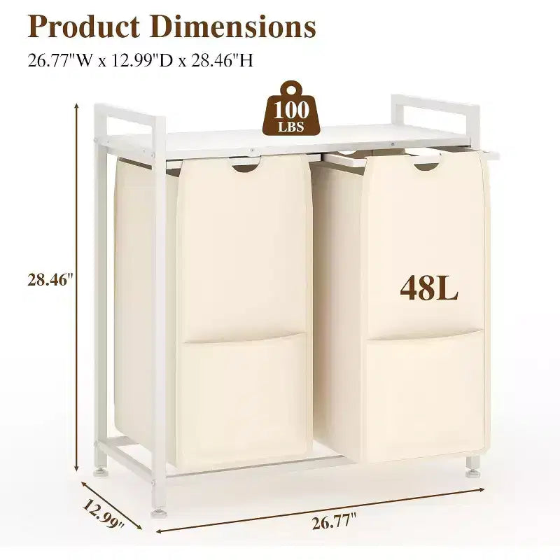 Multi-Section Laundry Hamper with Top Storage Shelf, Waterproof Bags & Easy Assembly for Laundry Room, Bathroom
