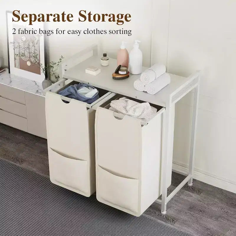 Multi-Section Laundry Hamper with Top Storage Shelf, Waterproof Bags & Easy Assembly for Laundry Room, Bathroom