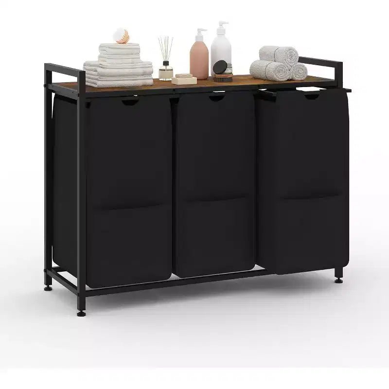 Multi-Section Laundry Hamper with Top Storage Shelf, Waterproof Bags & Easy Assembly for Laundry Room, Bathroom