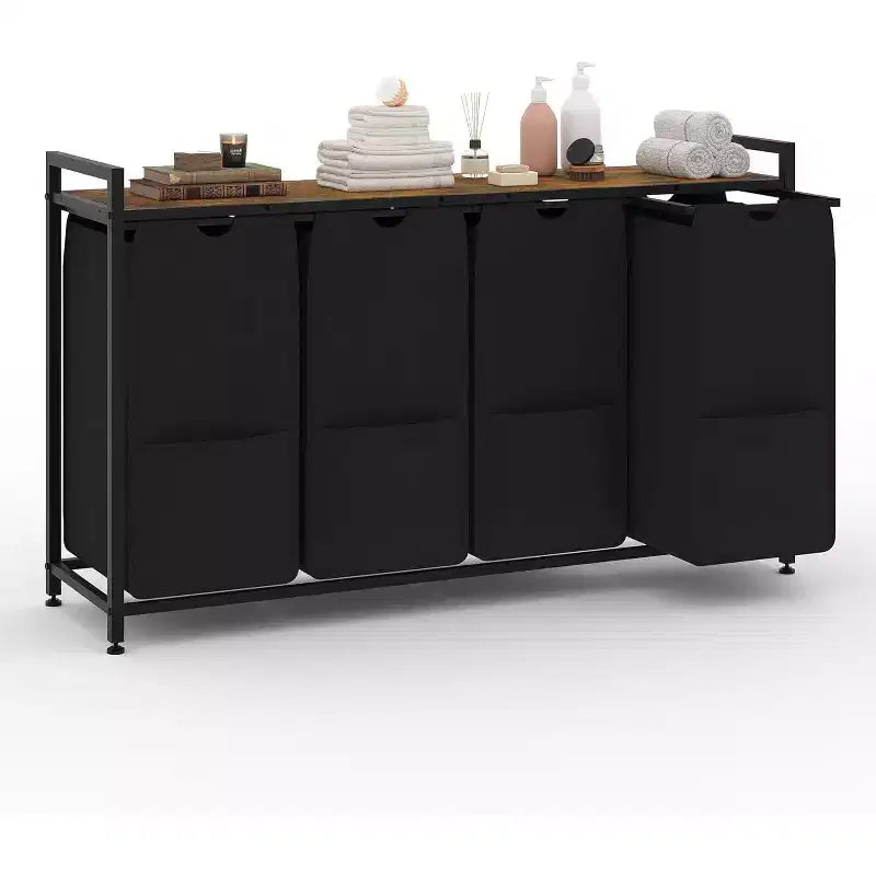 Multi-Section Laundry Hamper with Top Storage Shelf, Waterproof Bags & Easy Assembly for Laundry Room, Bathroom