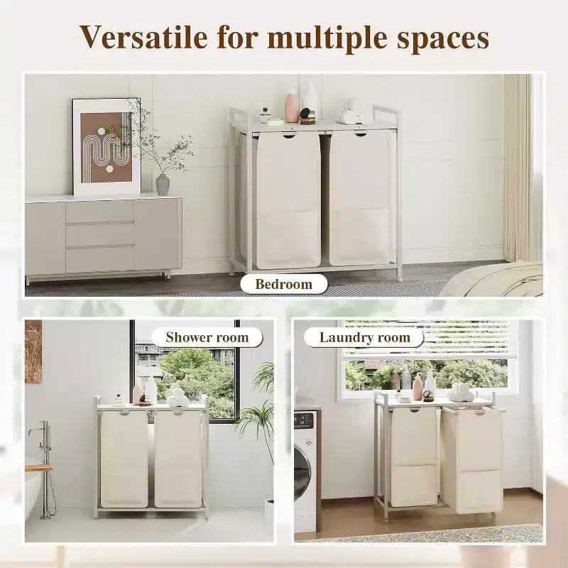 Multi-Section Laundry Hamper with Top Storage Shelf, Waterproof Bags & Easy Assembly for Laundry Room, Bathroom