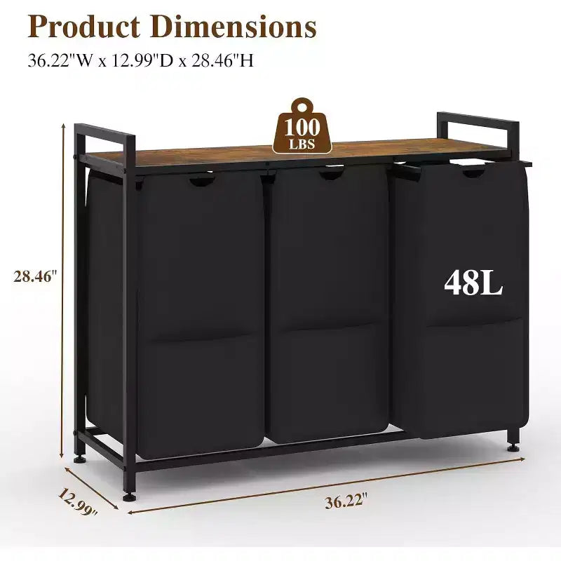 Multi-Section Laundry Hamper with Top Storage Shelf, Waterproof Bags & Easy Assembly for Laundry Room, Bathroom
