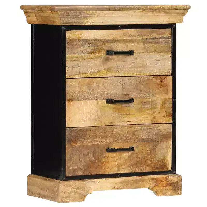 Chest Of Drawers, Natural Mango Wood with Black Iron Accents