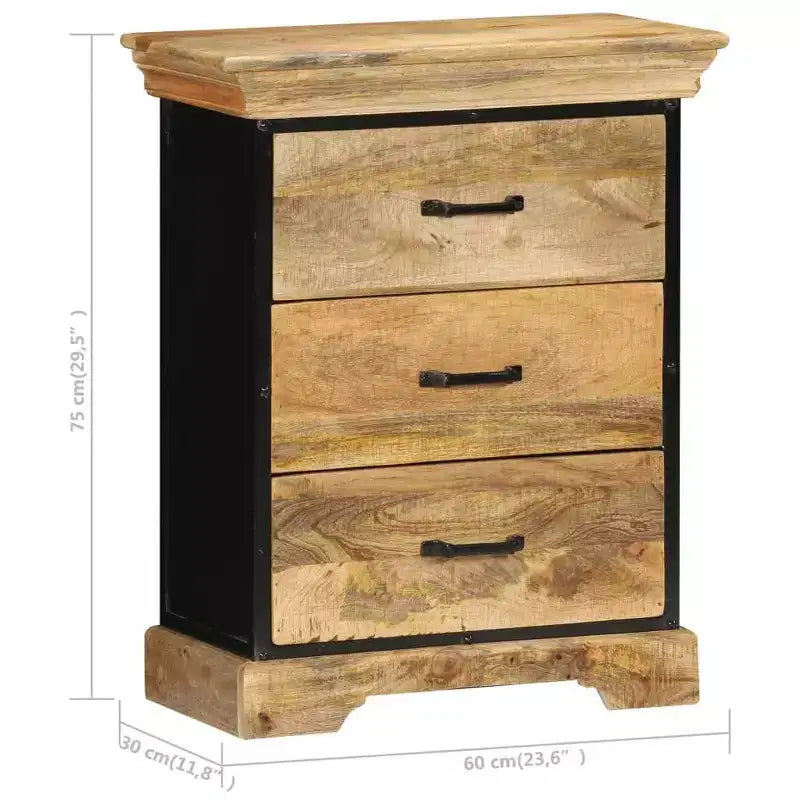 Chest Of Drawers, Natural Mango Wood with Black Iron Accents