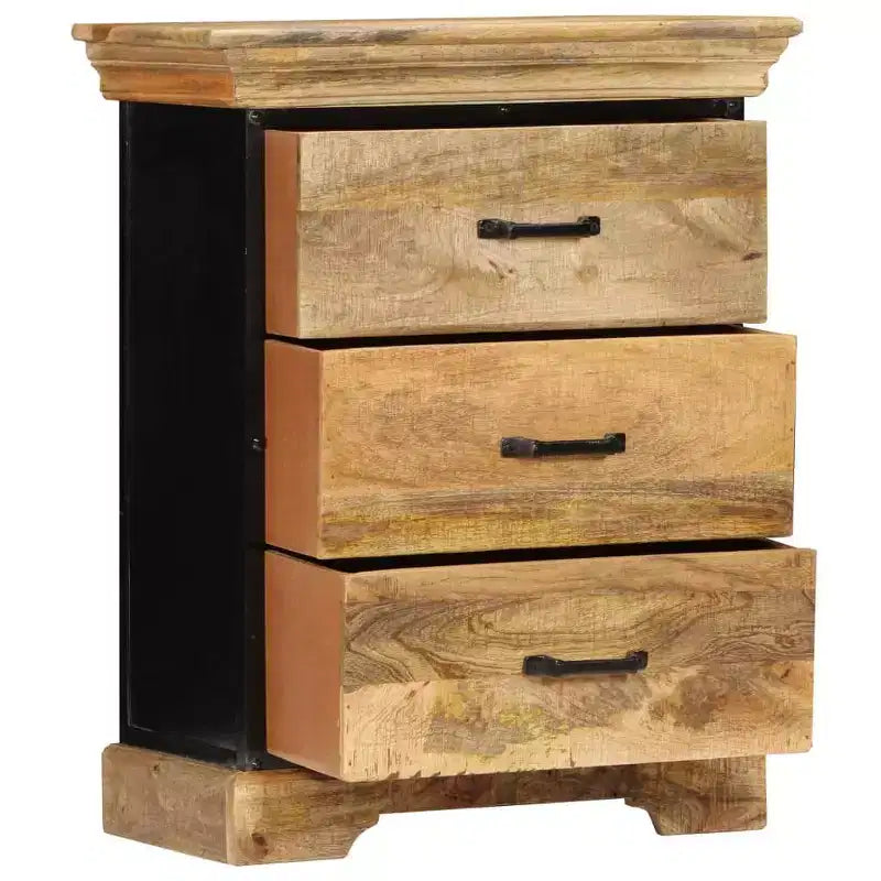 Chest Of Drawers, Natural Mango Wood with Black Iron Accents